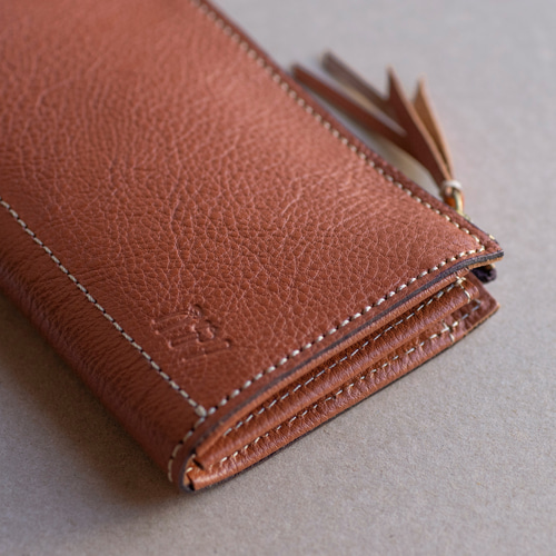 本革 L字ファスナー長財布 レディース キャメル キャッシュレス グロス