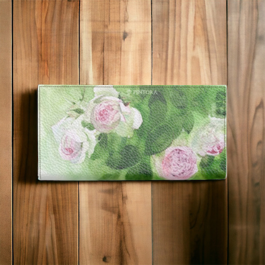 【受注生産】　本革長財布　ベランダのピエール・ド・ロンサール