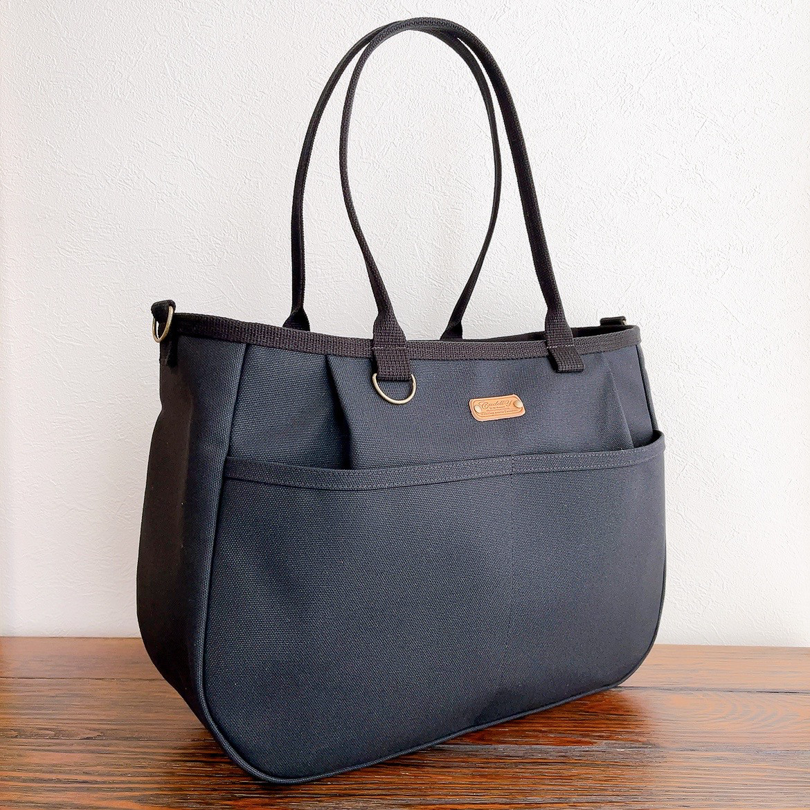 ♥️大♥️ころりんバッグ　ショルダー　倉敷帆布　黒　4ポケット　2way  A4 トートバッグ　大きめ　ファスナー開閉