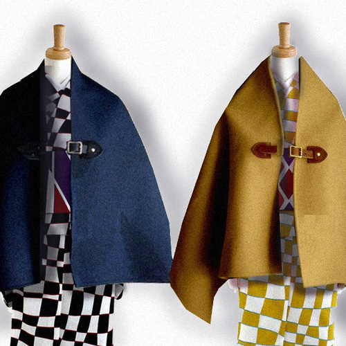 ブラックポンチョ レザーベルトカスタマイズ可 アルパカ混 その他