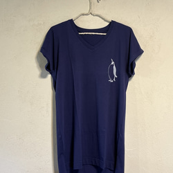 ペンギン　レディース半袖VネックチュニックTシャツ 2枚目の画像