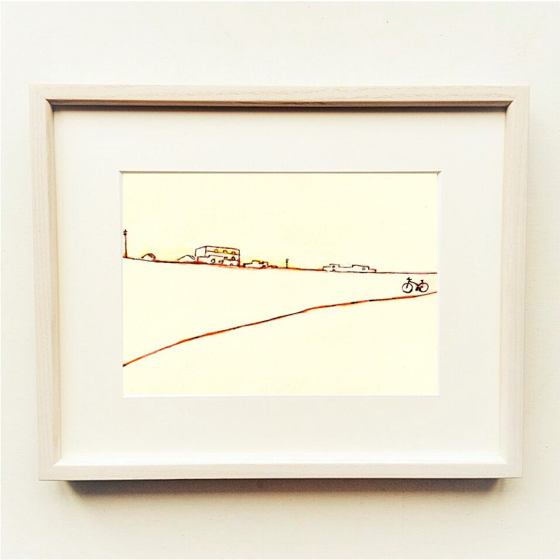 イラスト 原画「黄昏の町」※木製額縁入り（インチサイズ）インテリアアート