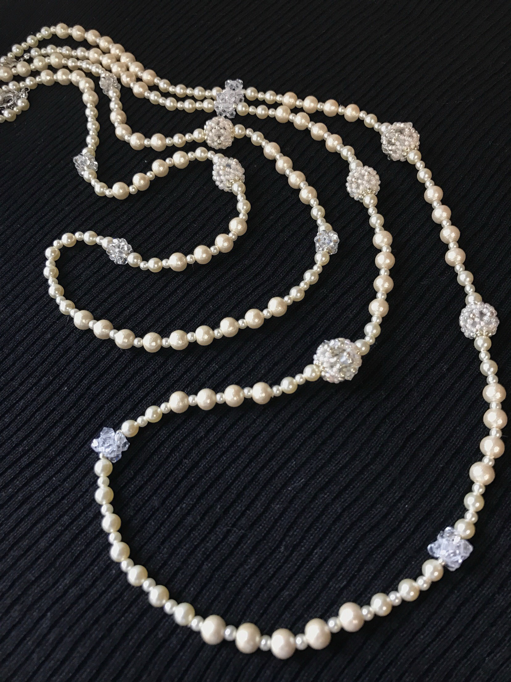 コットンパール 2連ロングネックレス ビーズボール