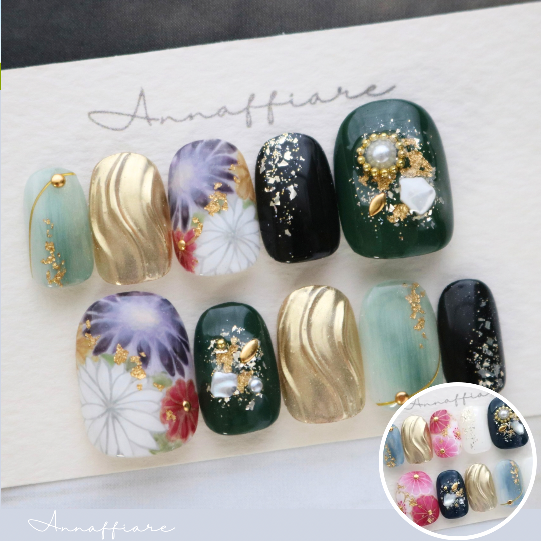 振袖柄オーダー♡和装ネイルチップ　　  /Annaffiare   振袖　和柄　着物　マムシ爪　成人式