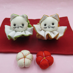 YSM♡　ちりめん細工　仲良し笠地蔵　蓮の花のお地蔵様 ちりめん細工☆お地蔵様(おじぞう様)・ハス・葉っぱ お盆・お