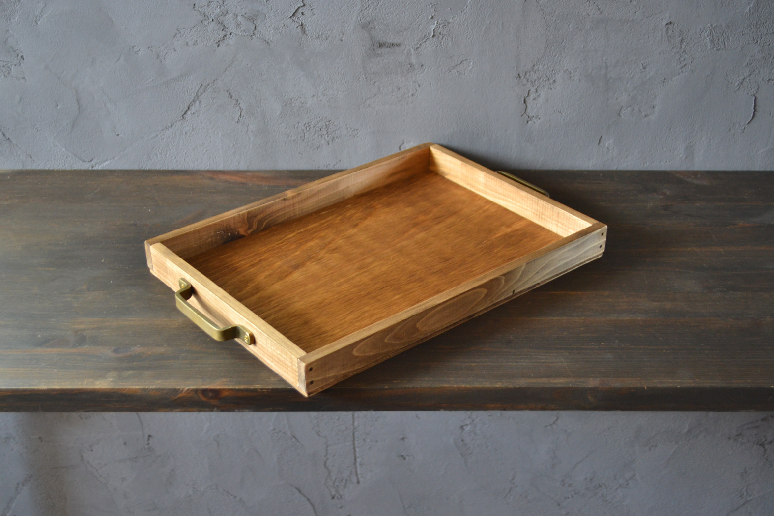 0310mito 日本産ひのきのシンプルカフェトレイ　Ｌサイズ（アンティークゴールドの取手）