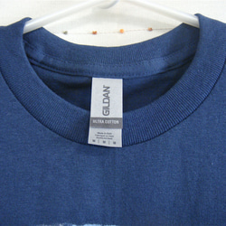 首をかしげるセイインコ・モフモフ白青水色インコ・メンズMタグ（レディLサイズ）ブルーダスク・手描きTシャツ 2枚目の画像