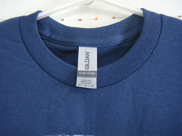 首をかしげるセイインコ・モフモフ白青水色インコ・メンズMタグ（レディLサイズ）ブルーダスク・手描きTシャツ 2枚目の画像
