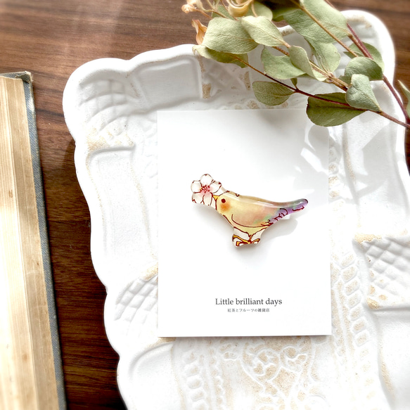 Sakura bird brooch -2-｜桜と小鳥ブローチ 4枚目の画像