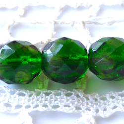 FP　緑　チェコビーズ　Czech Glass Beads3個 1枚目の画像