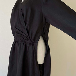 ポーリッシュリネン カシュクールワンピース 七分袖 黒 ブラック 無地 S～L 共布ベルトつき 10枚目の画像