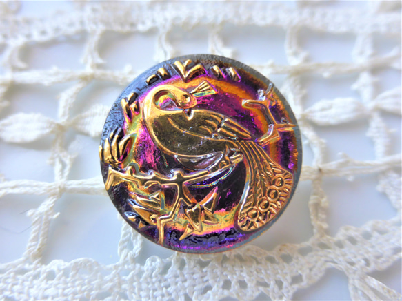 孔雀 チェコガラスボタン Czech Glass Buttons1個 ボタン