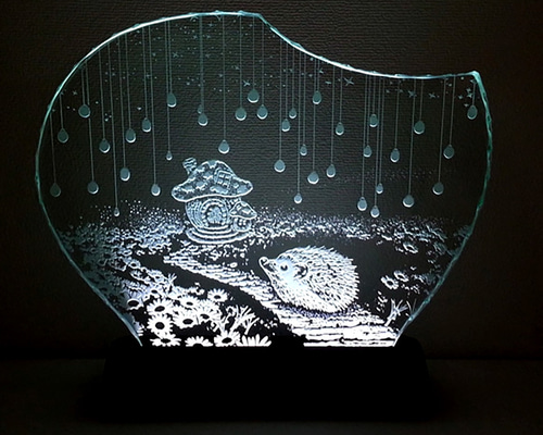 ハリネズミ・きのこの家 （ガラス：Mサイズ）SCULPTORIUM ガラス