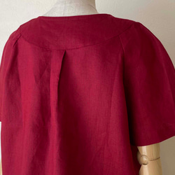 ポーリッシュリネン  ショート丈ブラウス ラグラン袖 半袖 赤 レッド 無地 フリーサイズ 7枚目の画像