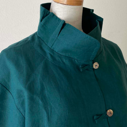 ポーリッシュリネン スタンドカラー ジャケット 長袖 深緑 ディープグリーン 無地 7枚目の画像