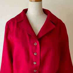 ポーリッシュリネン テーラードカラー 裾がアシンメトリーのジャケット 長袖 赤 無地 6枚目の画像