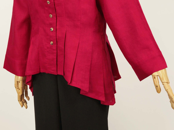 ポーリッシュリネン テーラードカラー 裾がアシンメトリーのジャケット 長袖 赤 無地 8枚目の画像