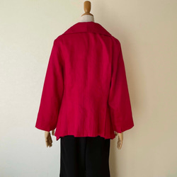 ポーリッシュリネン テーラードカラー 裾がアシンメトリーのジャケット 長袖 赤 無地 5枚目の画像