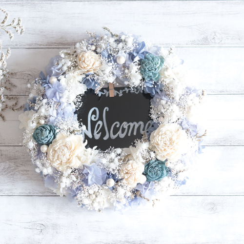 大きめナチュラルwelcomeリース＊プリザーブドフラワー＊贈り物