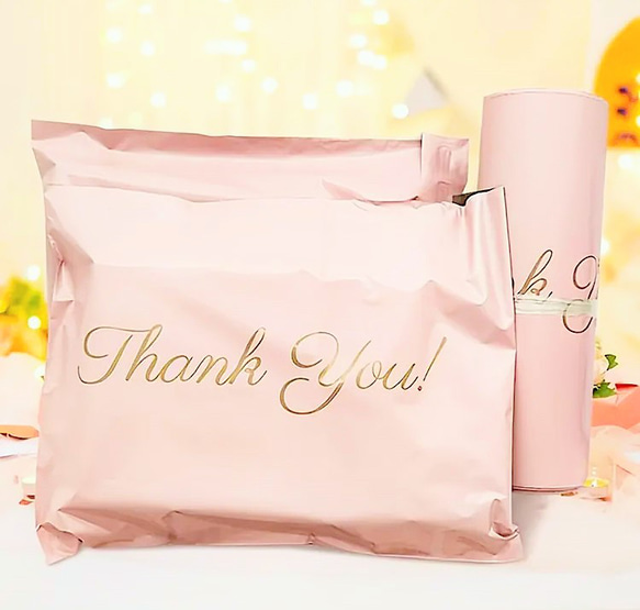 【１５×２３ｃｍ】宅配ビニール袋　ありがとうピンクシールドギフトバッグ 3枚目の画像