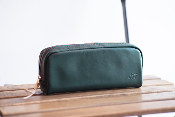 柔らかなポーチ ホースレザー ペンケース ブルーグリーン 化粧ポーチ