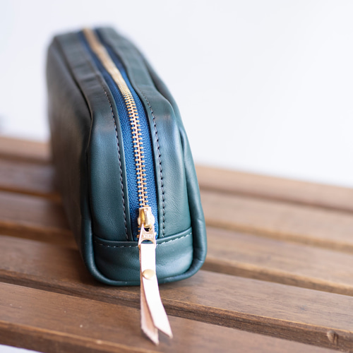 柔らかなポーチ ホースレザー ペンケース ブルーグリーン 化粧ポーチ