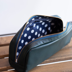 柔らかなポーチ　ホースレザー　ペンケース　ブルーグリーン　化粧ポーチ　トラベルポーチ　馬革 apo-06ps 3枚目の画像