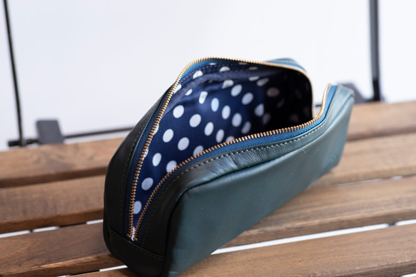 柔らかなポーチ　ホースレザー　ペンケース　ブルーグリーン　化粧ポーチ　トラベルポーチ　馬革 apo-06ps 3枚目の画像