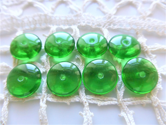 緑の円盤　チェコビーズCzech Glass Beads8個 1枚目の画像