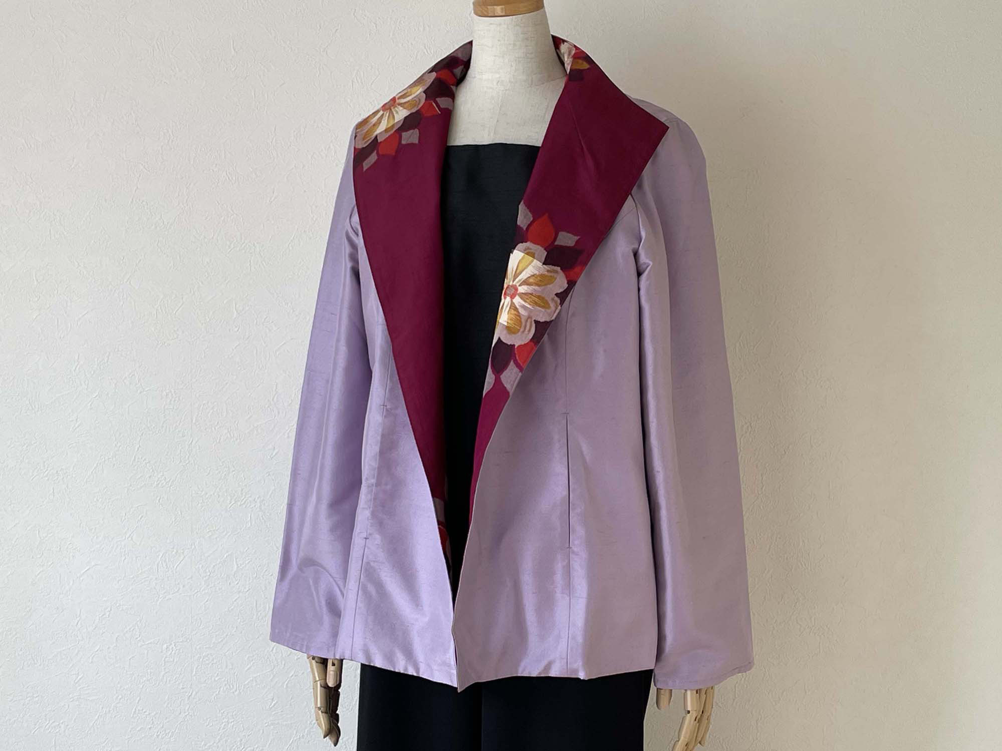 銘仙とシルクタフタのリバーシブルジャケット パープル系 フリーサイズ