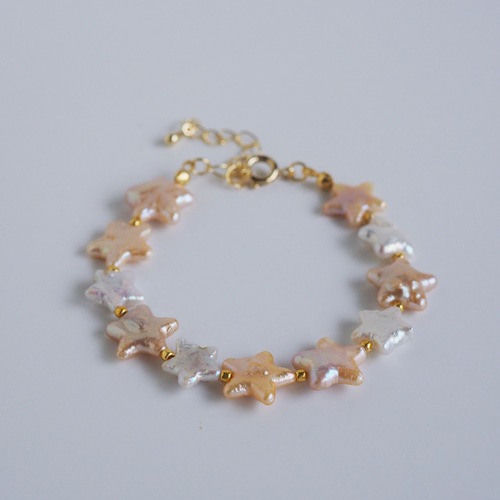 みっちゃん◇レクタングルモスアクアマリン×淡水パールブレスレット