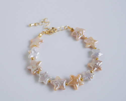 みっちゃん◆レクタングルモスアクアマリン×淡水パールブレスレット みっちゃん◇レクタングルモスアクアマリン×淡水パール