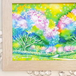散歩 陽だまり 公園 石神井公園 水彩画 手描き 原画 親子 絵画