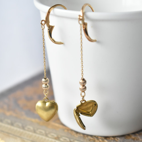 受注制作【イヤリングも可】ハートロケット ピアス（14Kゴールド