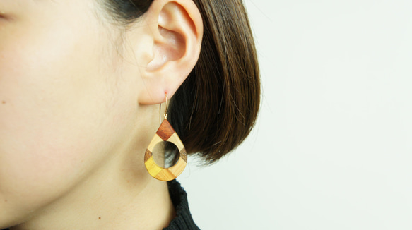 寄木のドロップピアス・イヤリング 2枚目の画像