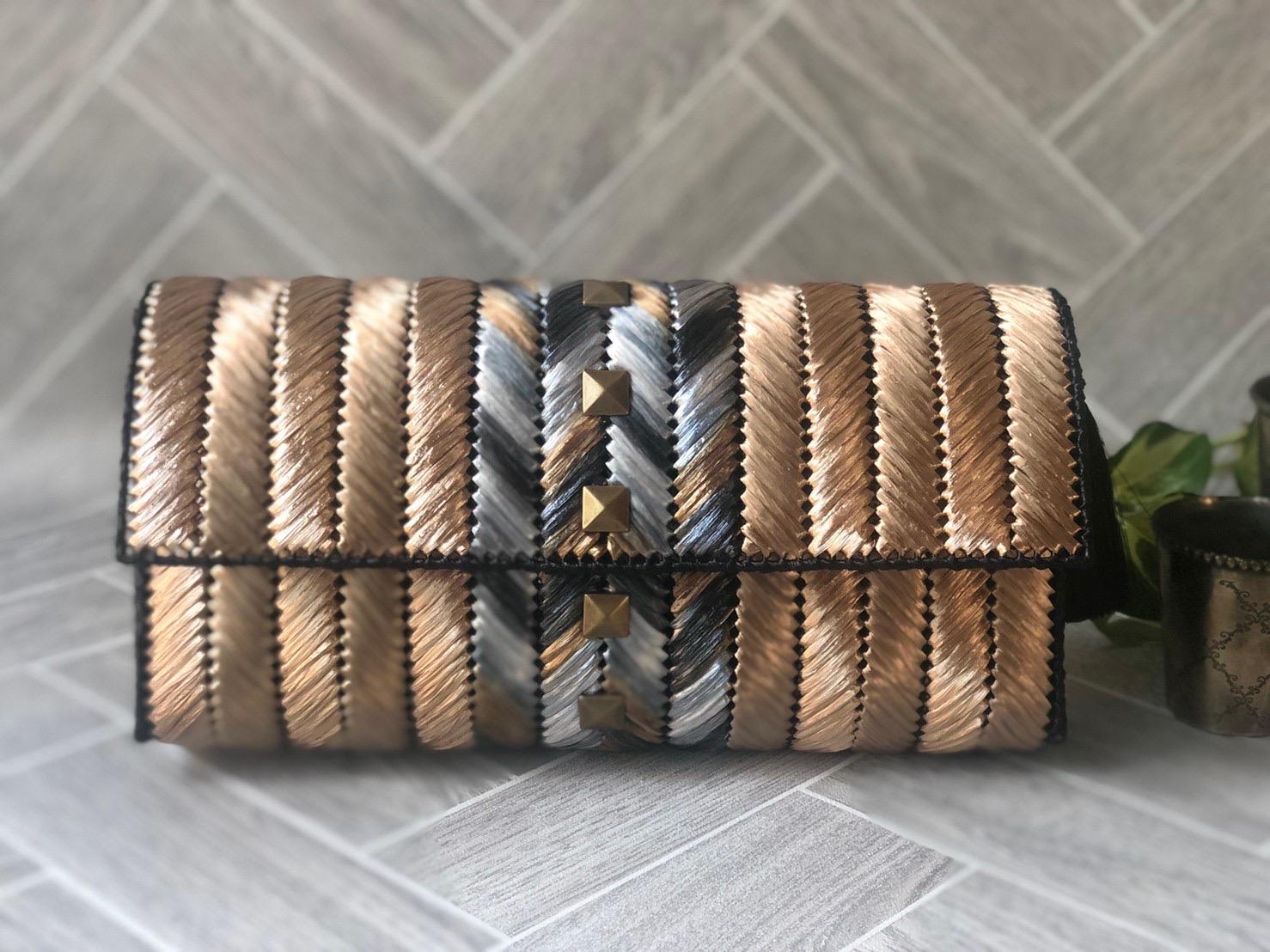 和装着物   浴衣 大人クラッチバッグスタッズシルバーゴールド