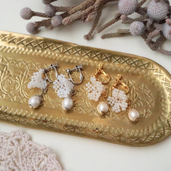 仙女帽棉質珍珠耳環（白色） 第9張的照片