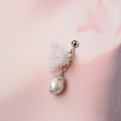 仙女帽棉質珍珠耳環（白色） 第7張的照片