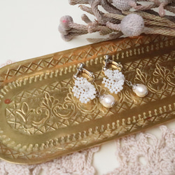 仙女帽棉質珍珠耳環（白色） 第1張的照片
