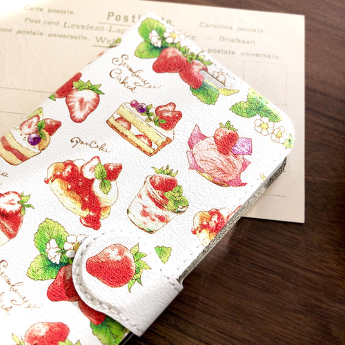 送関込【Harper & Blake】UK発!手帳型スマホケースStrawberry/苺 StrawberryCakes手帳型スマホケース（iPhone/Android全機種対応