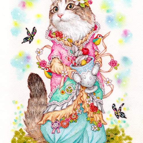 ペットの肖像画 ペット似顔絵オーダー 肖像画 水彩画 虹組限定デザイン 虹の花