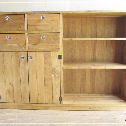 サイズ、デザインオーダー可！細４段キャビネットラック●ナチュラルブラウン受注製作 サイズ、デザインオーダー可4扉セパレートキャビネット○ナチュラル