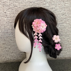 七五三に♡ 桜ブーケのヘアクリップ +Uピンset  ピンク   *つまみ細工 *髪飾り *卒業式 *着物 *和装 * 2枚目の画像