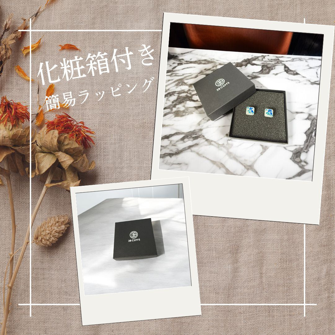 【セット作品】袖先にきれいなブルービーズが映えるカフスボタンとタイピンセット Modern 003