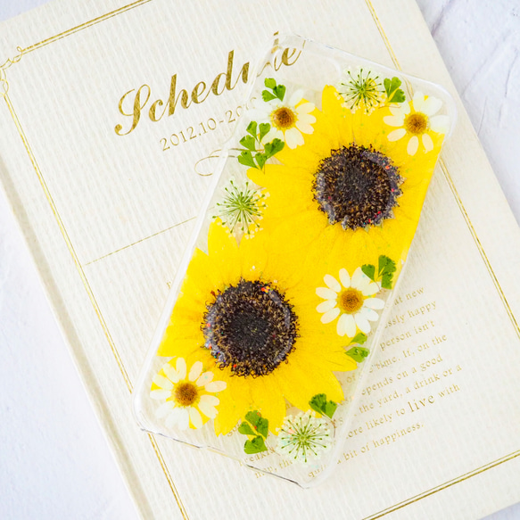 夏色ひまわりの押し花ケース＊282 全機種対応 本物のお花 スマホ