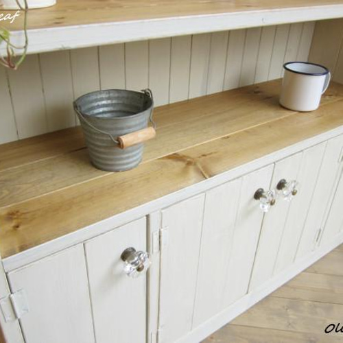 サイズオーダー可！○4扉ローキャビネット○飾り棚シャビーホワイト