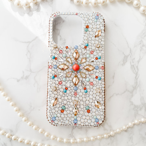 iPhone17pro,16,15,14他全機種ケース スワロフスキーモロッコ風