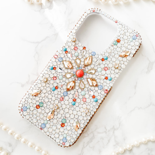 iPhone17pro,16,15,14他全機種ケース スワロフスキーモロッコ風