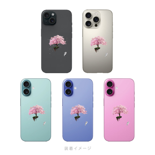 宇宙でお花見 桜 アート シンプル クリア ワンポイント iPhoneケース