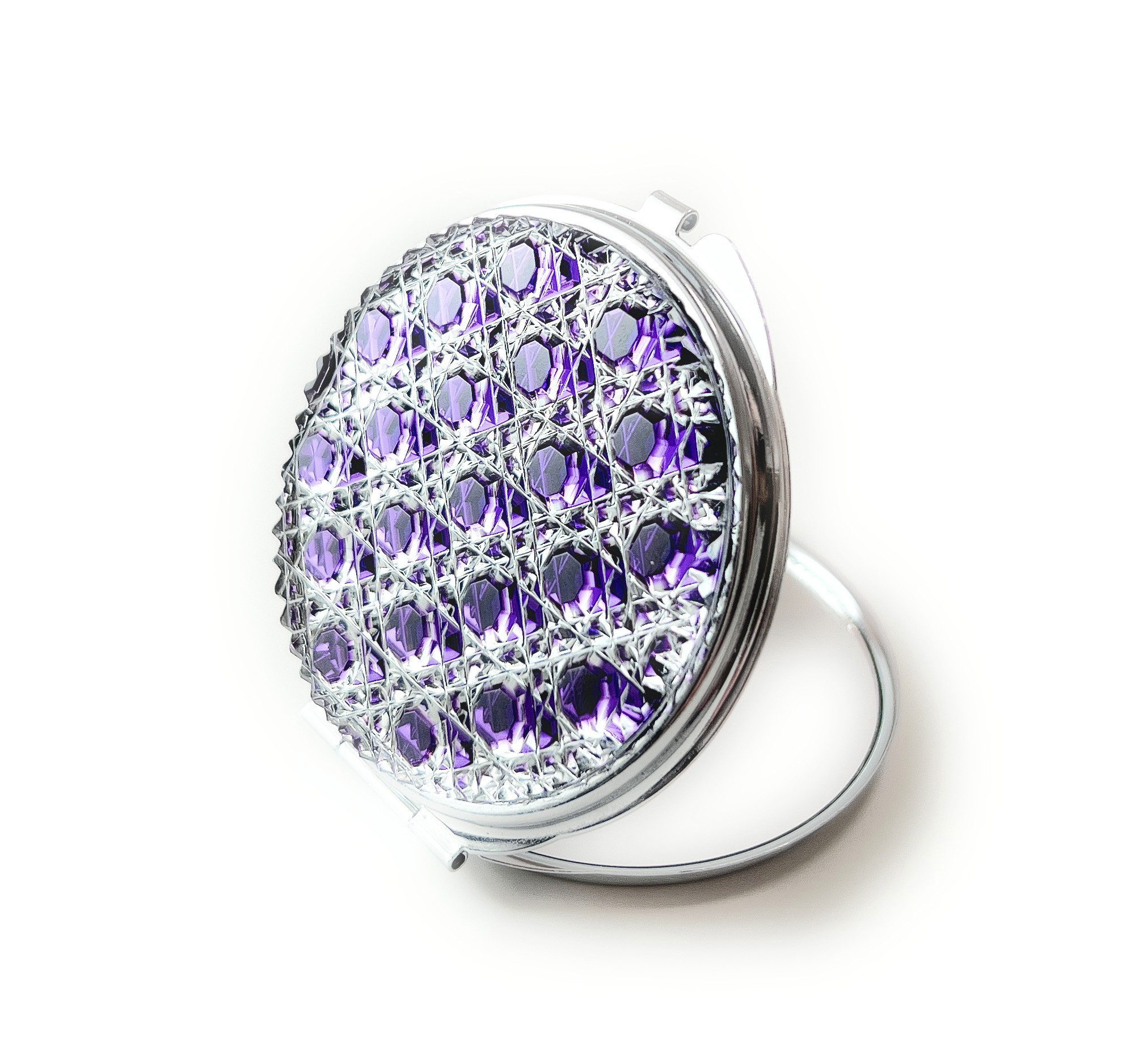 東京切子コンパクトミラー 光籠目　Silver "Amethyst"~アメシスト〜